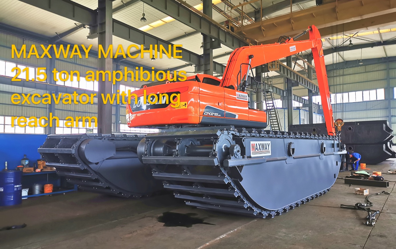 amphibious excavator with long arm